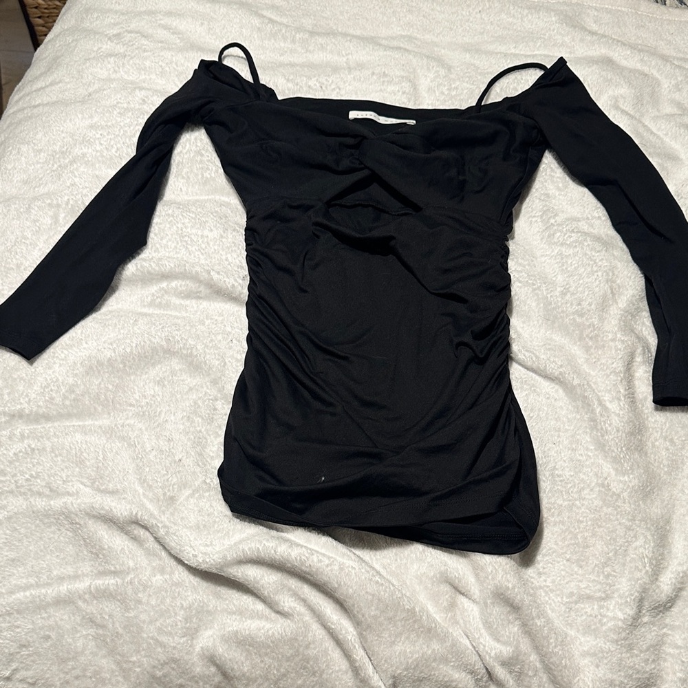 Susana Monaco Black Off-Shoulder Long Sleeve Top